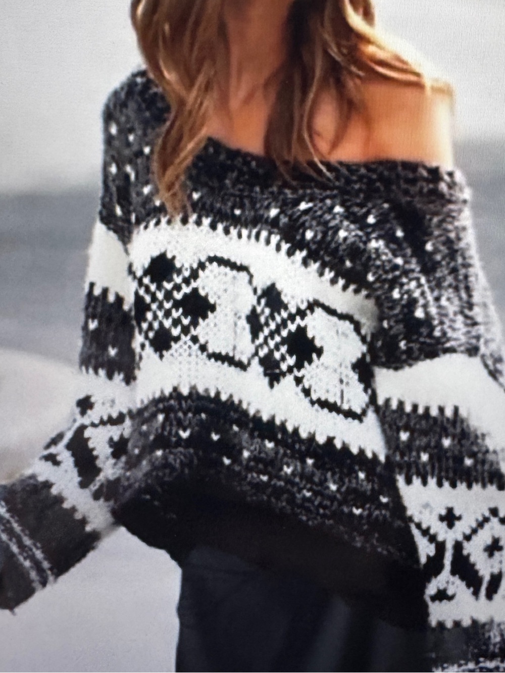 Free People Fair Isle Nordic Cropped Knit Sweater Off Shoulder Extra Small
